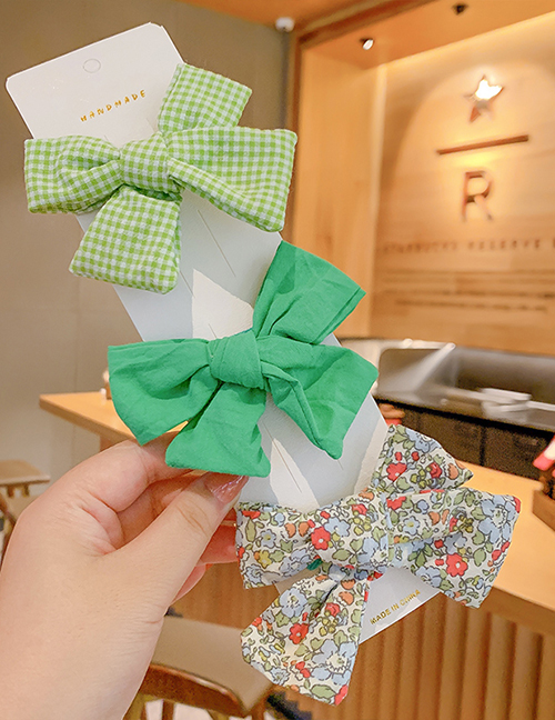 Fashion Green Fabric Bow Hairpin [3-piece Set] Floral Bow Childrens Hairpin Set