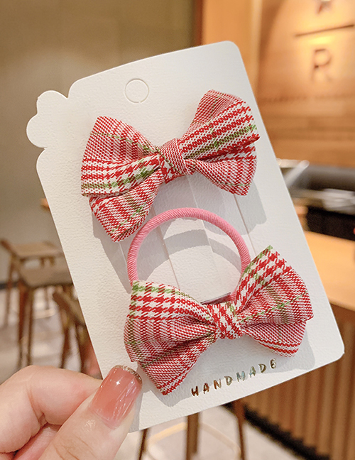 Fashion Red Bow [2 Piece Set] Checkered Bowknot Childrens Hairpin Hair Rope