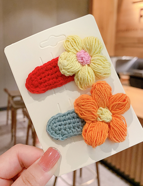 Fashion Yellow Flowers + Orange Flowers [2-piece Set] Wool Flower Knitted Hit Color Hairpin