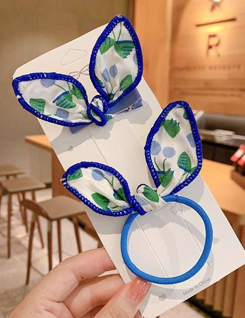 Fashion Blue Series [2 Piece Set] Fruit Print Rabbit Ears Three-dimensional Hairpin Hair Rope