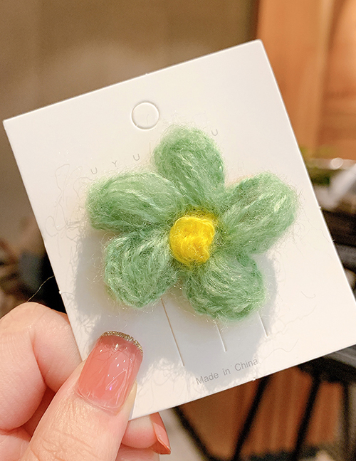 Fashion Light Green Flowers Wool Flower Knitted Hit Color Childrens Hairpin