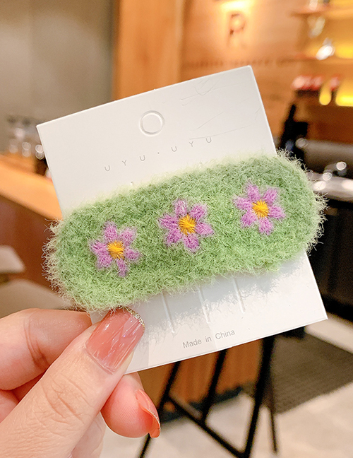 Fashion Cute Flower [green] Plush Flower Embroidery Childrens Hairpin