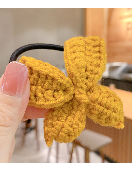 Fashion Yellow Knitted Childrens Hair Rope With Woolen Bow