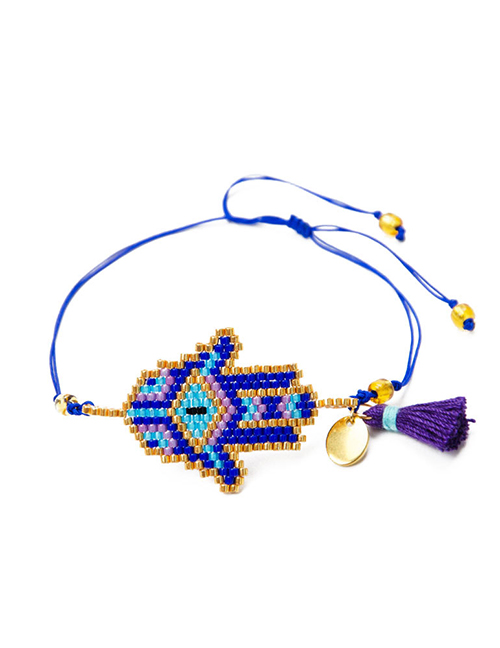 Fashion Palm Royal Blue Handmade Rice Bead Woven Palm Rivet Bracelet