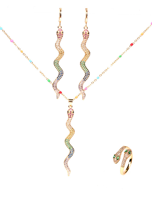 Fashion Suit Diamond Snake Pendant Necklace Earrings Ring Set