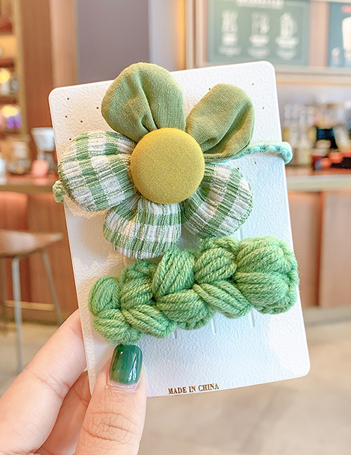 Fashion Green Flower Hair Rope + Wool Hairpin Yarn Bowknot Small Flowers Children Hairpin Hair Rope