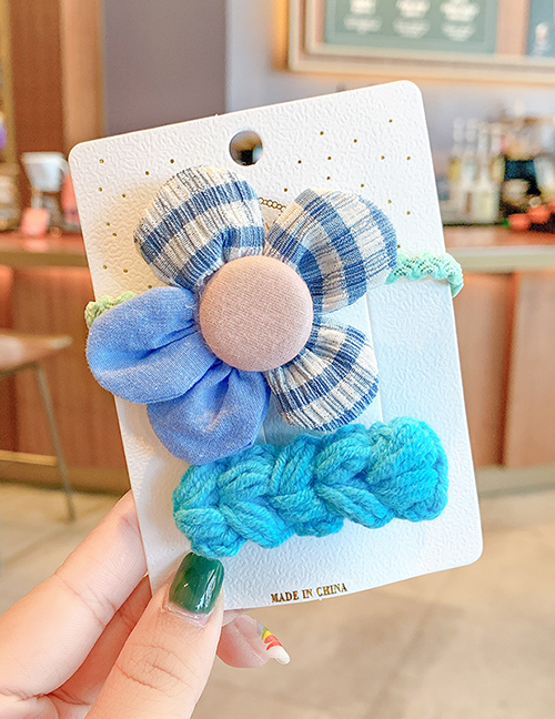 Fashion Blue Flower Hair Rope + Wool Hairpin Yarn Bowknot Small Flowers Children Hairpin Hair Rope