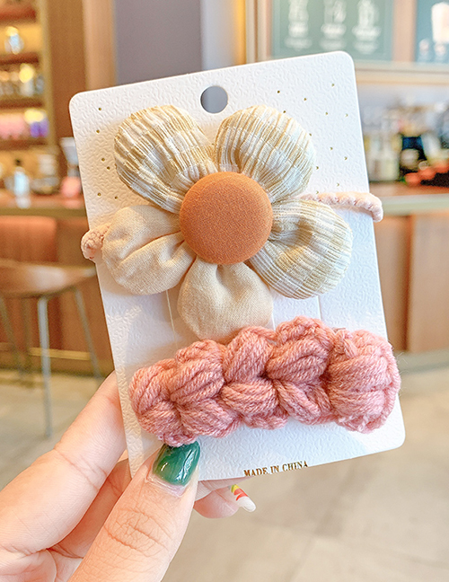 Fashion Beige Flower Hair Rope + Wool Hairpin Yarn Bowknot Small Flowers Children Hairpin Hair Rope