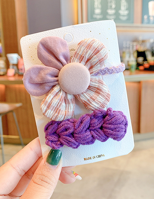 Fashion Purple Flower Hair Rope + Wool Hairpin Yarn Bowknot Small Flowers Children Hairpin Hair Rope