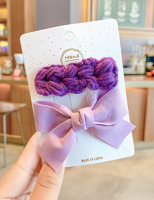 Fashion Purple Bow Hairpin + Wool Hairpin Yarn Bowknot Small Flowers Children Hairpin Hair Rope