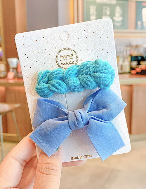 Fashion Blue Bow Hairpin + Wool Hairpin Yarn Bowknot Small Flowers Children Hairpin Hair Rope