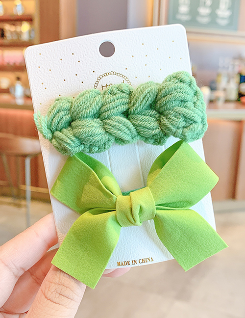 Fashion Green Bow Hairpin + Wool Hairpin Yarn Bowknot Small Flowers Children Hairpin Hair Rope