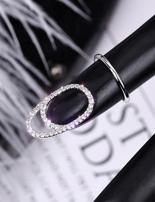 Fashion 3043 Platinum Diamond-studded Geometric Hollow Gold-plated Nail Set Ring