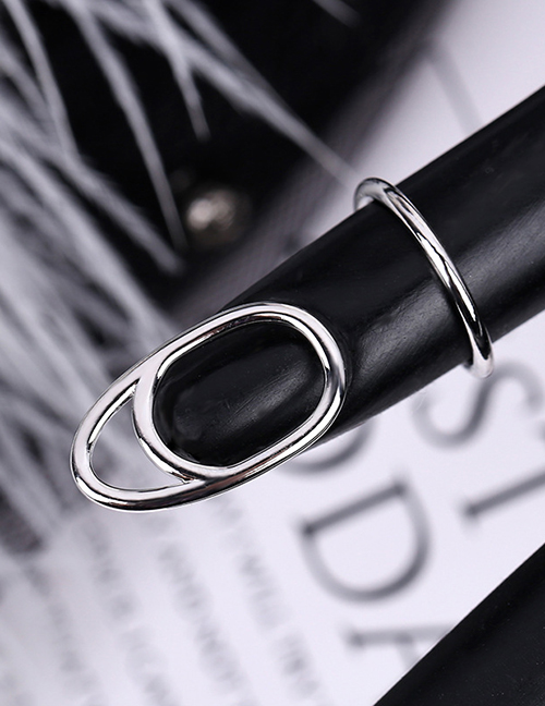 Fashion 3044 Platinum Diamond-studded Geometric Hollow Gold-plated Nail Set Ring
