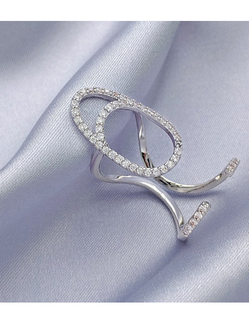 Fashion 3048 Platinum Diamond-studded Geometric Hollow Gold-plated Nail Set Ring