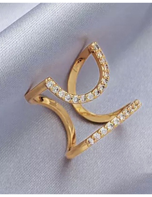 Fashion 3049 Gold Diamond-set Geometric Hollow Gold-plated Nail Set Ring