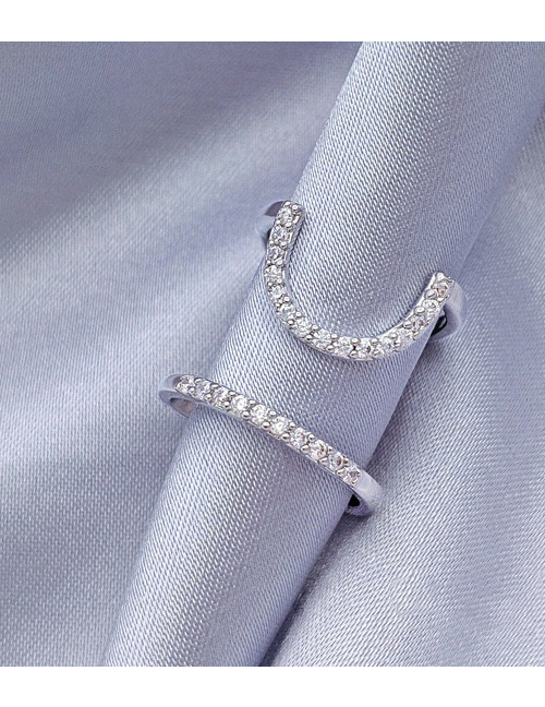 Fashion 3049 Platinum Diamond-studded Geometric Hollow Gold-plated Nail Set Ring