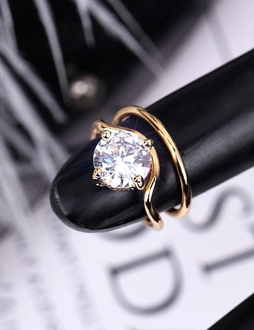 Fashion 3053 Gold Diamond-studded Geometric Hollow Gold-plated Nail Set Ring