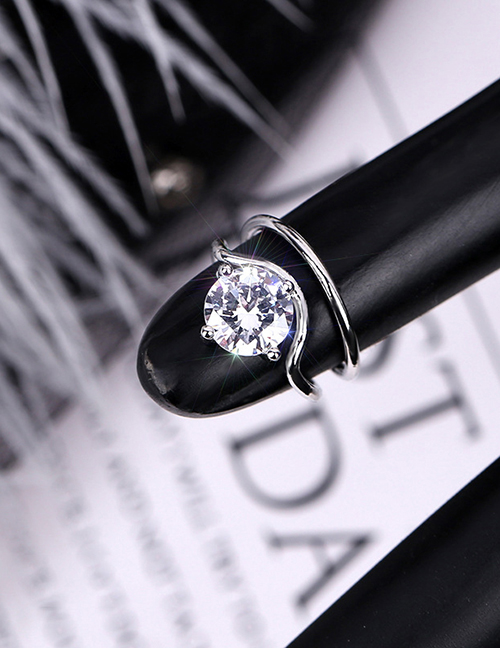 Fashion 3053 Platinum Diamond-studded Geometric Hollow Gold-plated Nail Set Ring