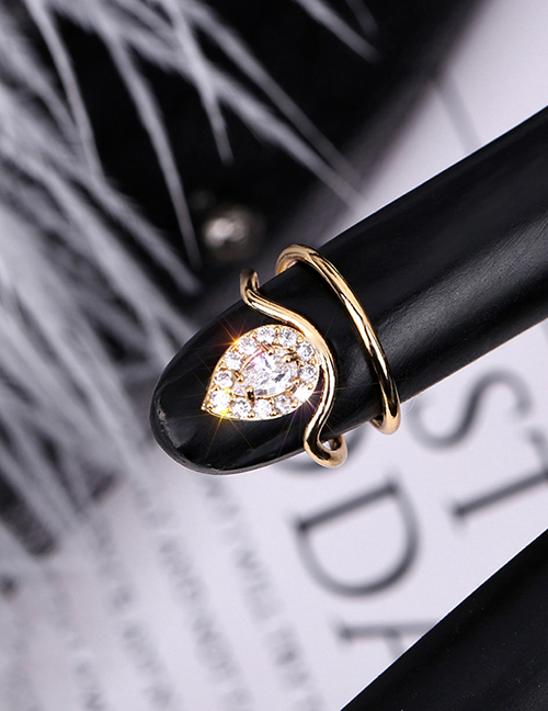Fashion 3054g Diamond-studded Geometric Hollow Gold-plated Nail Set Ring