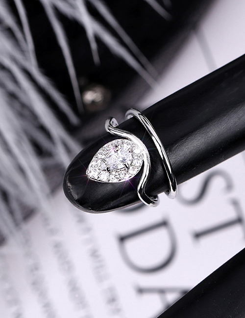 Fashion 3054 Platinum Diamond-set Geometric Hollow Gold-plated Nail Set Ring