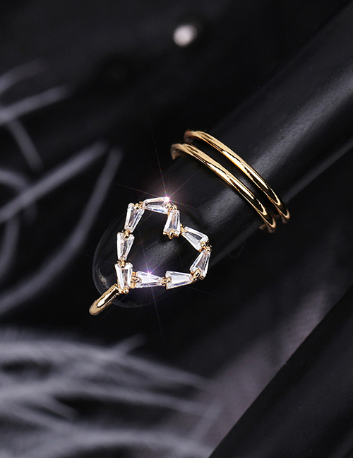 Fashion 3055g Diamond-studded Geometric Hollow Gold-plated Nail Set Ring