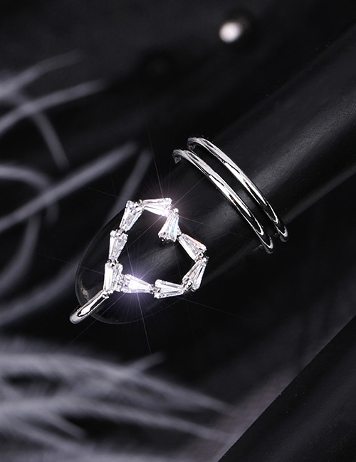 Fashion 3055 Platinum Diamond-studded Geometric Hollow Gold-plated Nail Set Ring