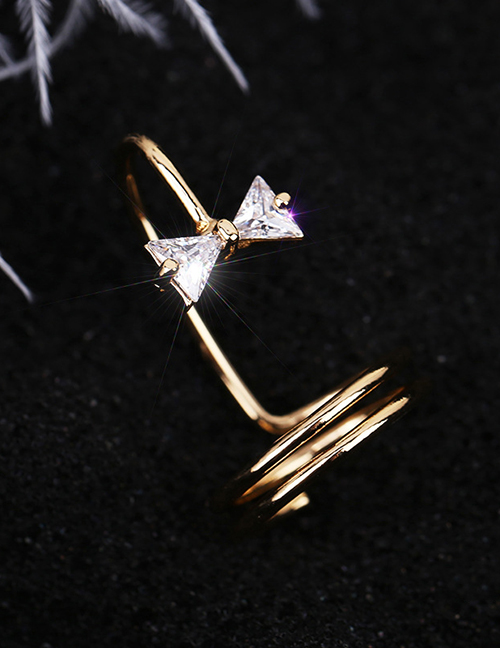Fashion 3056g Diamond-studded Geometric Hollow Gold-plated Nail Set Ring