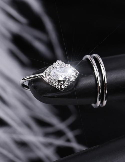 Fashion 3058 Platinum Diamond-set Geometric Hollow Gold-plated Nail Set Ring