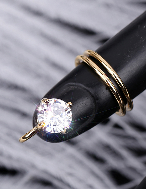 Fashion 3059g Diamond-set Geometric Hollow Gold-plated Nail Set Ring