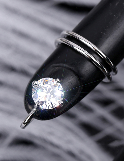 Fashion 3059 Platinum Diamond-studded Geometric Hollow Gold-plated Nail Set Ring