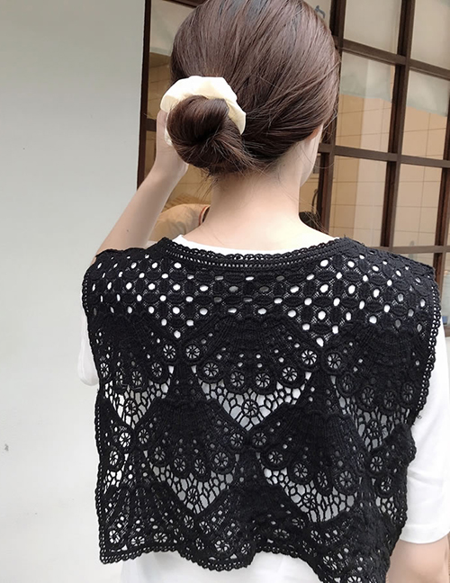 Fashion Black Hollow Lace Round Neck Waistcoat