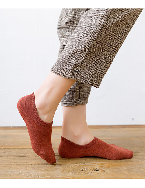 Fashion Brick Red Vertical Stripes Invisible Boat Socks
