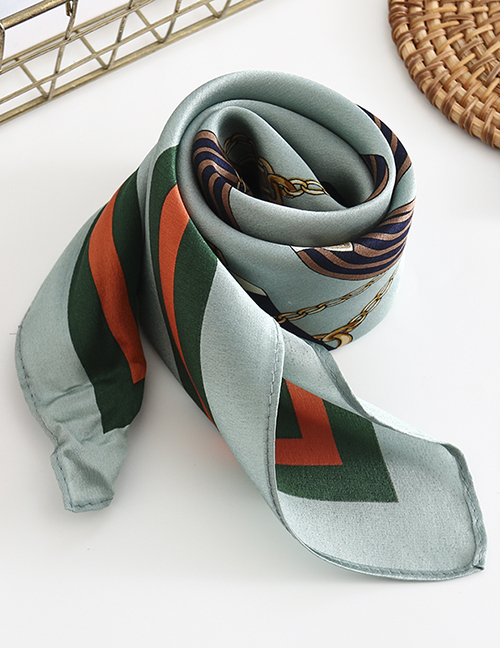 Fashion Blue-green Striped Belt Printed Silk Scarf