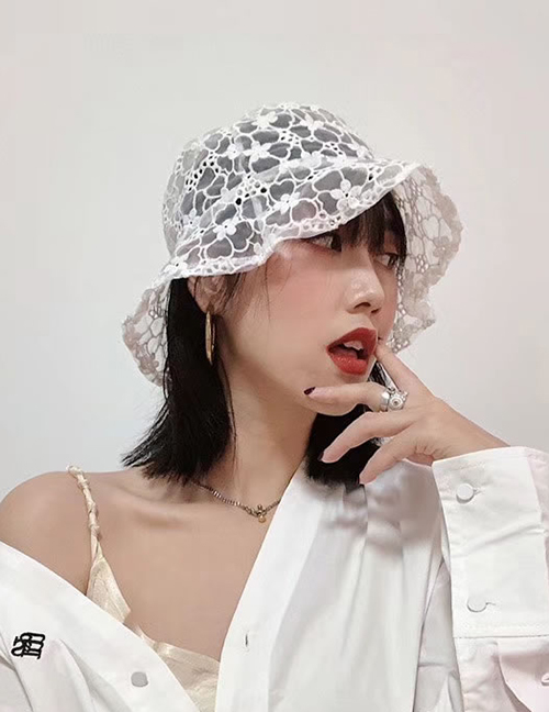 Fashion White Lace Embroidery Foldable Sun Protection Fisherman Hat