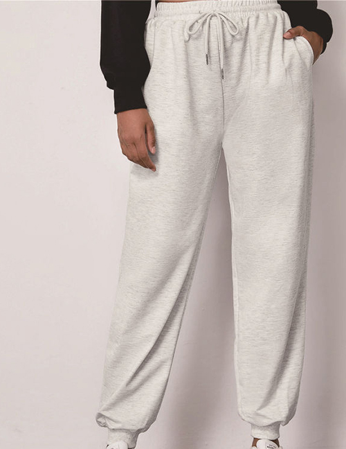 Fashion Off-white Loose Trousers With Lace Elastic Waist