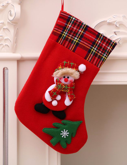 Fashion Snowman Christmas Plaid Stitching Plush Three-dimensional Christmas Socks