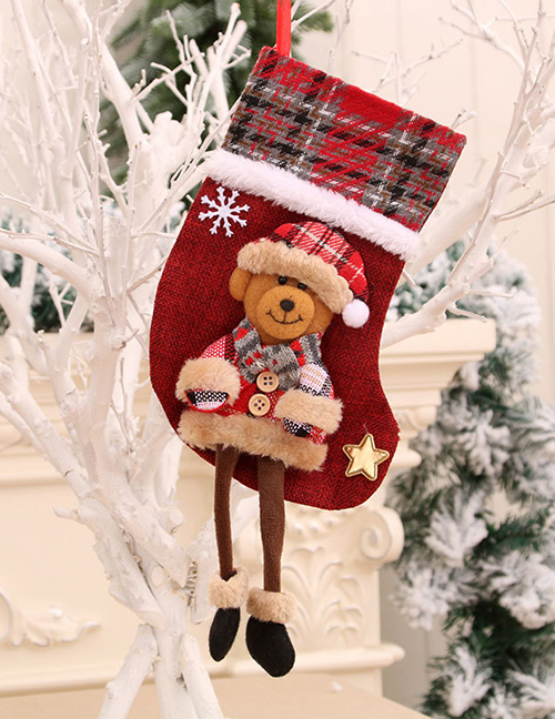 Fashion Bear Christmas Doll Doll Three-dimensional Linen Long-leg Christmas Socks