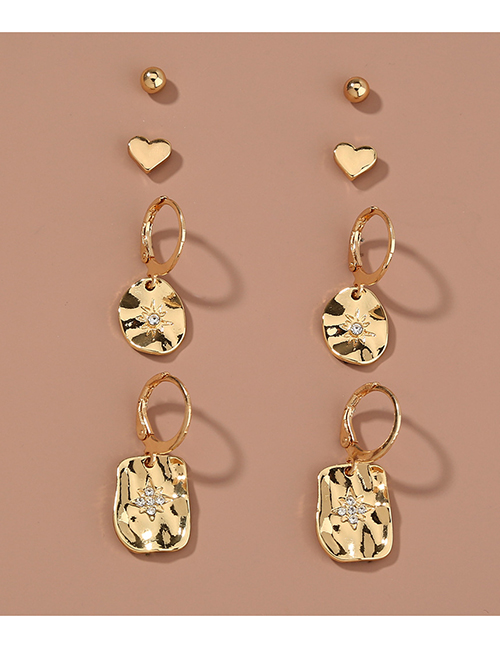 Fashion Gold Color Skylight Star Diamond Love Geometric Shaped Alloy Earring Set