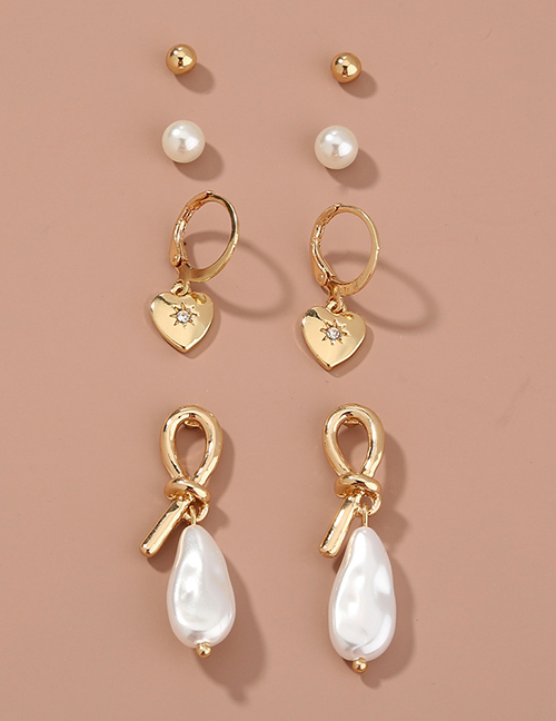 Fashion Gold Color Pearl Love Geometric Shape Alloy Earrings Set