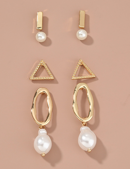Fashion Gold Color Geometric Pearl Alloy Hollow Earring Set
