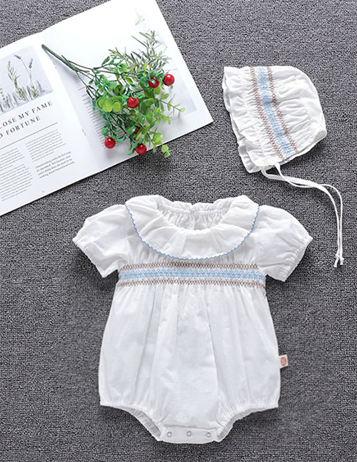 Fashion White Baby Short-sleeved Triangle Romper With Lotus Leaf Collar