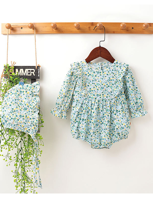 Fashion Long Sleeve Floral Print Flying Sleeve Baby Romper