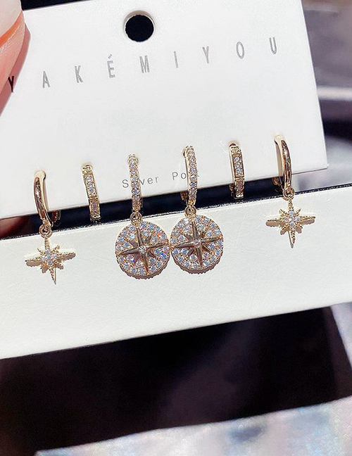 Fashion Gold Plated Micro-inlaid Zircon Star Earrings Set