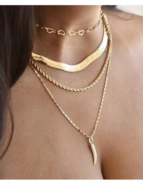Fashion Gold Color Crescent Snake Bone Chain Pendant Multilayer Necklace