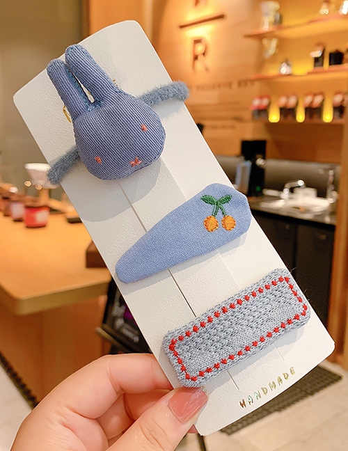 Fashion Blue Bunny [3 Piece Set] Rabbit Fruit Embroidered Geometric Shape Children S Hairpin
