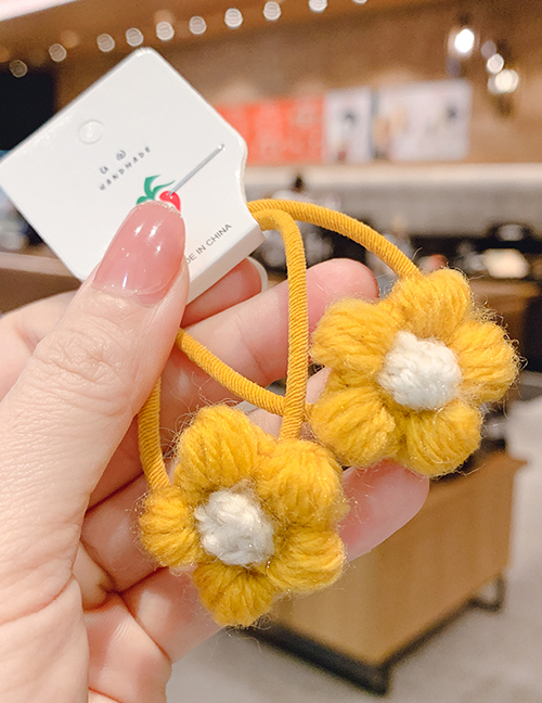 Fashion 1 Pair Of Yellow Flowers Knitted Flower Contrast Color Children S Hair Rope
