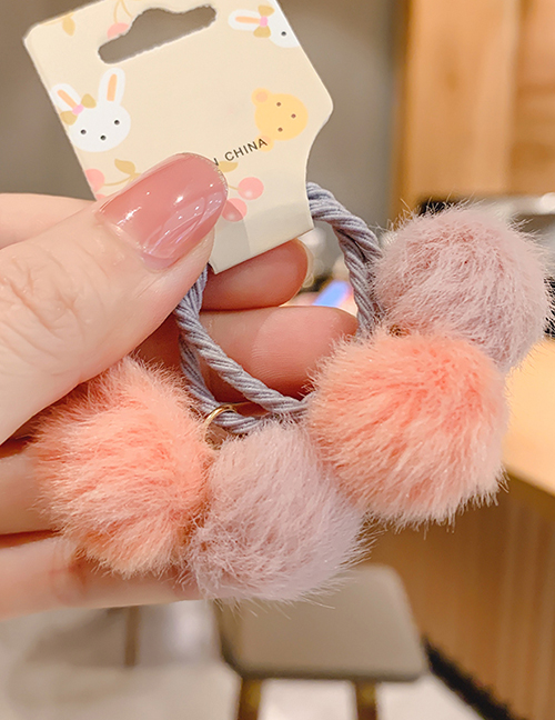 Fashion Pink Orange Double Ball Hair Rope [1 Pair] Children S Hair Rope With Plush Ball Hitting Color