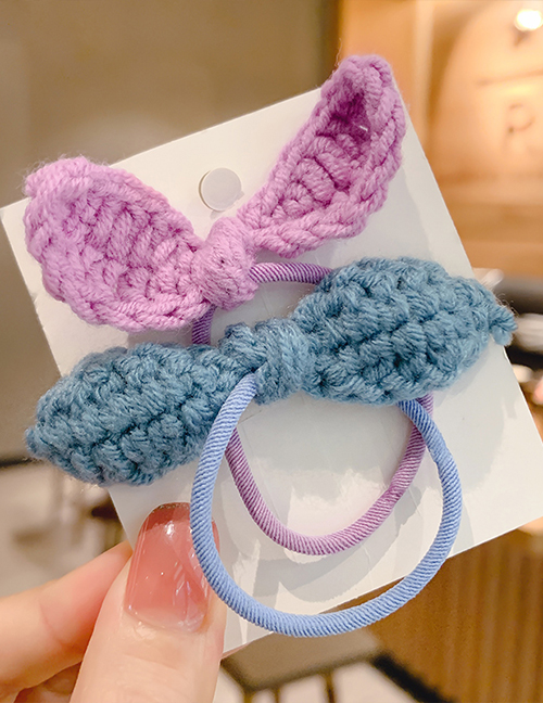 Fashion Purple+blue Yarn Bow Contrast Color Children S Hair Rope