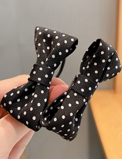Fashion Black Dots [1 Pair] Checkered Polka Dot Printed Bow Hair Rope